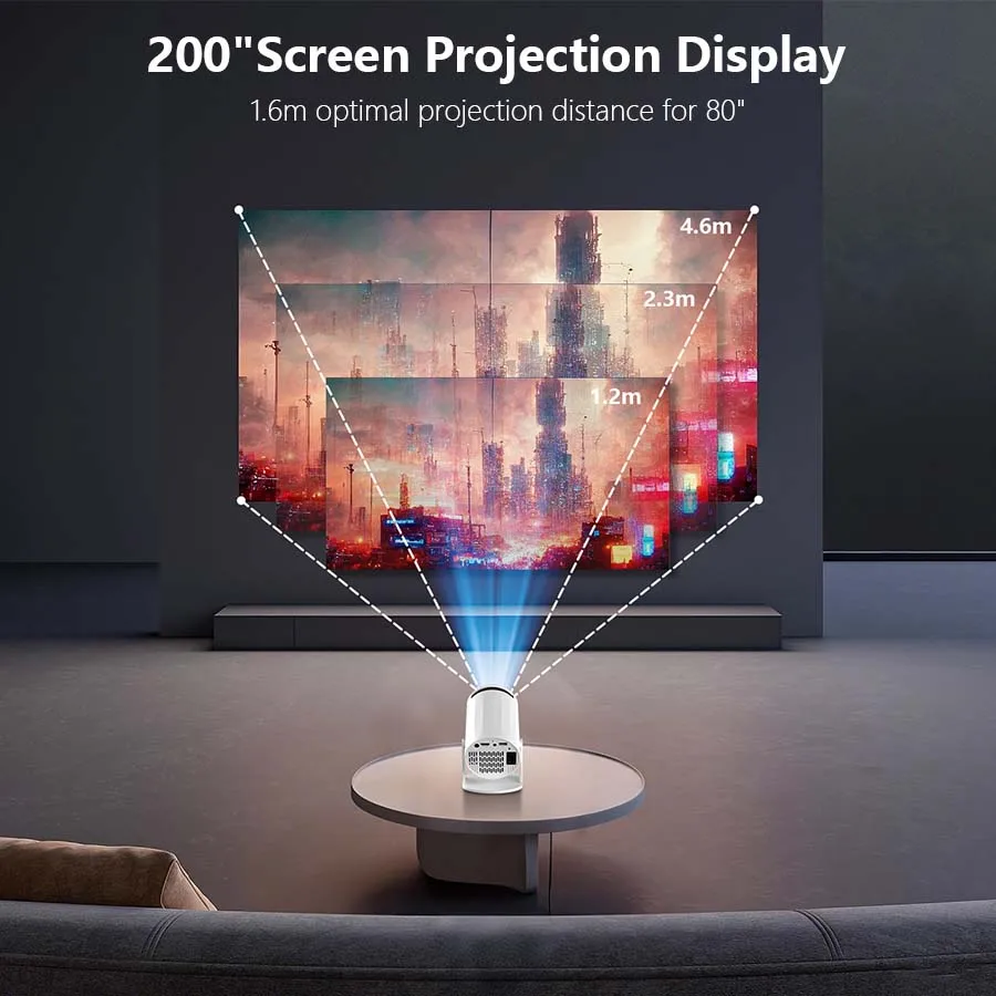 جهاز عرض XBJ محمول 4K لمشاهدة أفلام التخييم، اتصال مباشر WiFi، صب الهاتف، عمر بطارية طويل، تركيز تلقائي