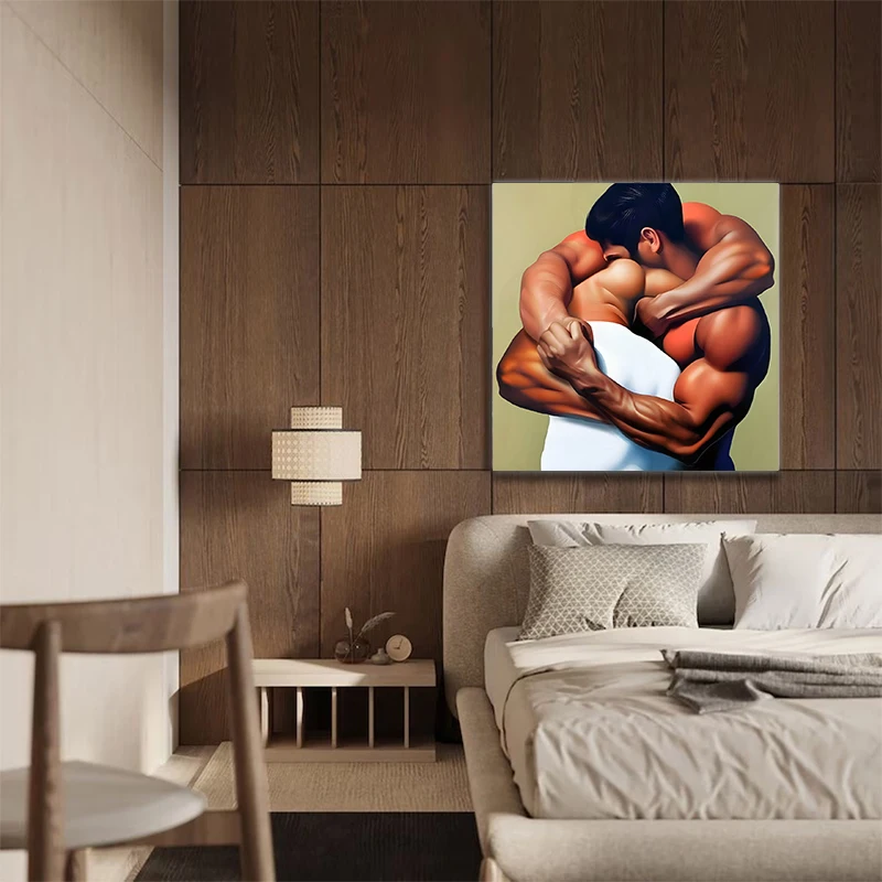 Abstract Square Male Nude Figure Poster Portrait and Gay Couple Print Canvas Painting Wall Art Picture Living Room Home Decor