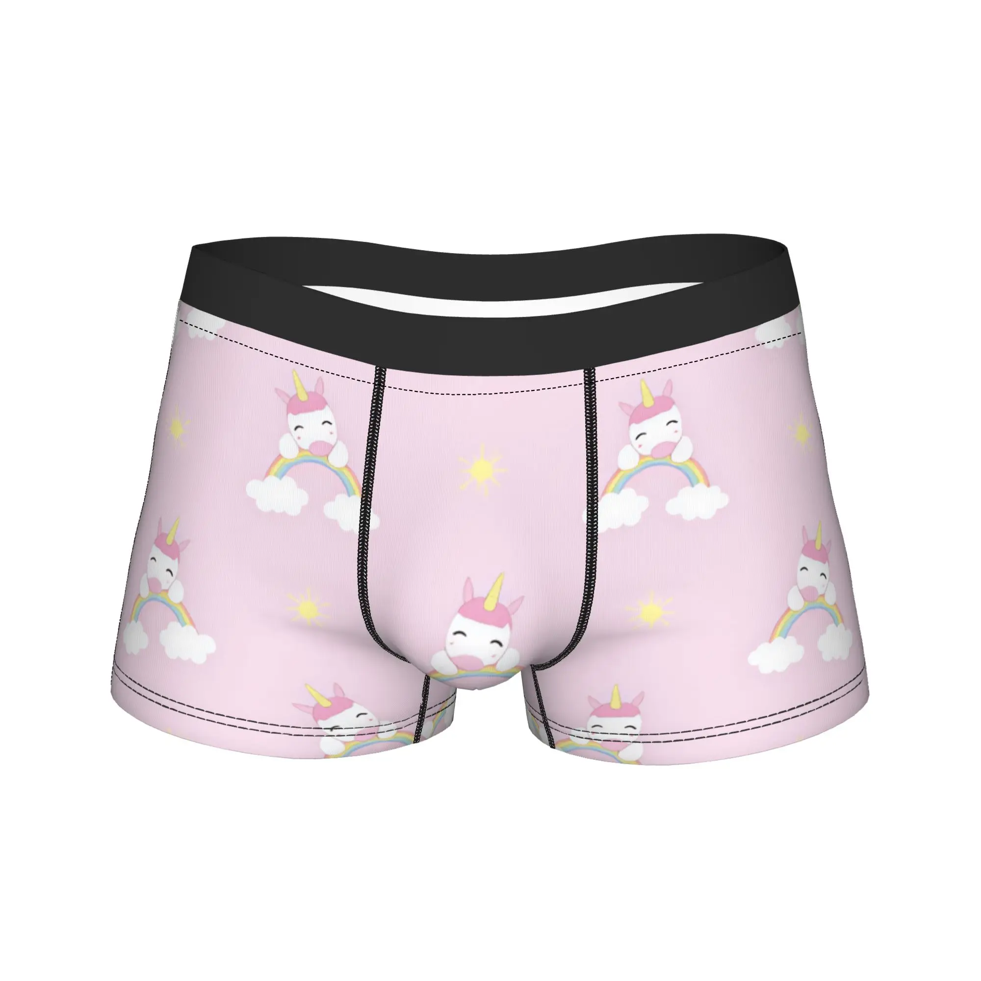 Vector seamless pattern with white unicorns Underwear  Male Boxer Brief Breathable Trunk Trenky Custom DIY Large Size Underpants