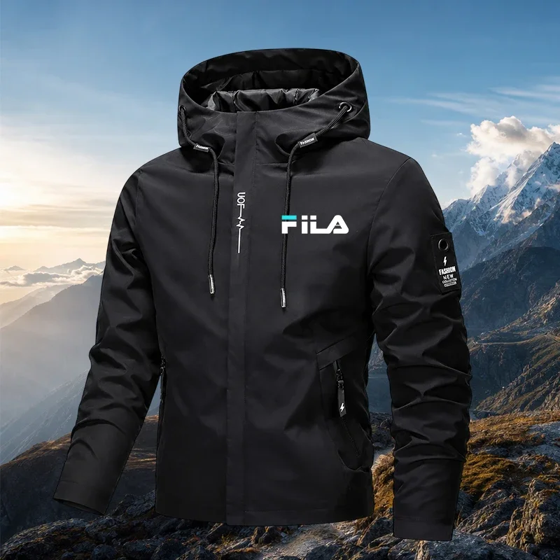 Image of Frühling Herbst Schwarze Leichte Outdoor-Windjacke mit Kapuze