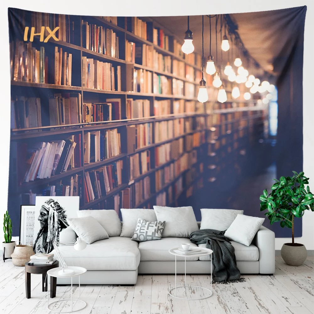 Vintage Library Bookshelf Tapestry Wall Hanging Home Aesthetics Decoration Hippie Boho Art Printed Cloth Wall Tapestr Room Decor