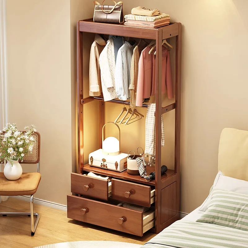 Modern simple solid wood bedside rack, home master bedroom integrated floor coat rack, multi-functional bedside locker