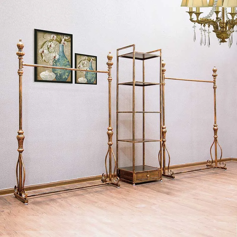 European iron retro clothing rack floor-standing clothing store hanger display rack hanger hanger women's clothing store gold br