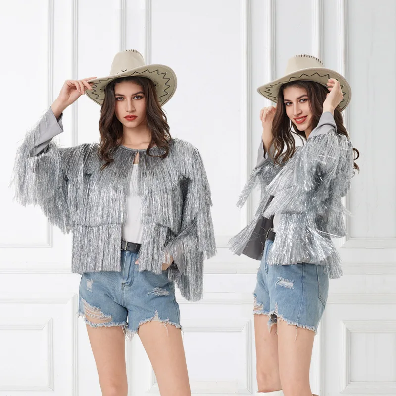 

Faionable Adult Tassel Open Cardigan ort Jaet Stage Performance Outfit loween Open Cardigan Long Sve Jaet