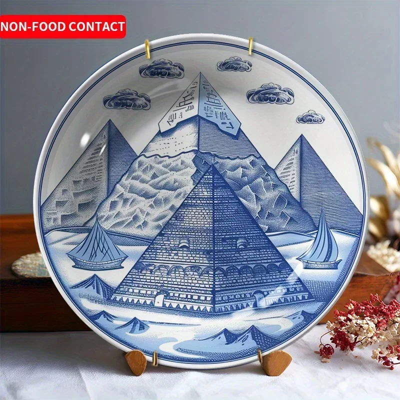 1pc of Egyptian Pyramid Sailboat Art Ceramic Decorative Plate, a for home Ornament for Living Room Tabletop Decoration,