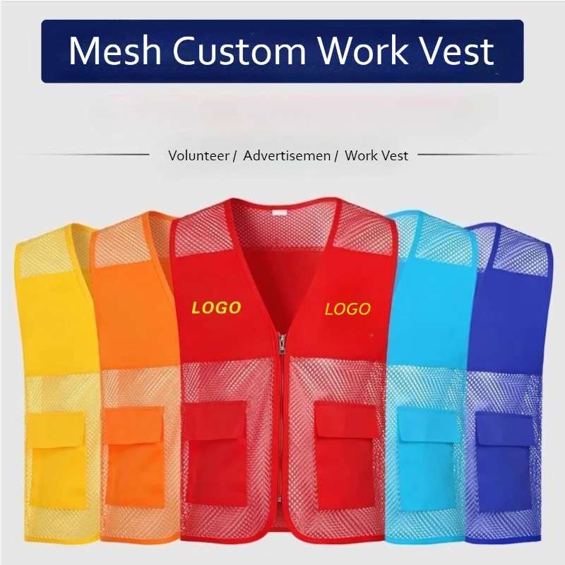 Summer Breathable Mesh Fishing Vest Volunteer Workwear Custom Logo Printed Advertising Clothing Work Vest Charity Event Clothing
