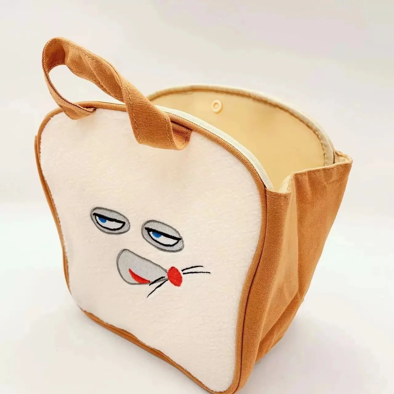 Bread Thief Toast Plush Handbag Cartoon Cute Handheld Cosmetic Bag Quirky Change Organizer Bag Female