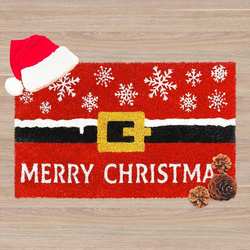 

Merry Christmas DoorMat Decorative Xmas By Mat Santa Belt Style Non-Slip Entrance By Rug for Indoor Outdoor Bathroom