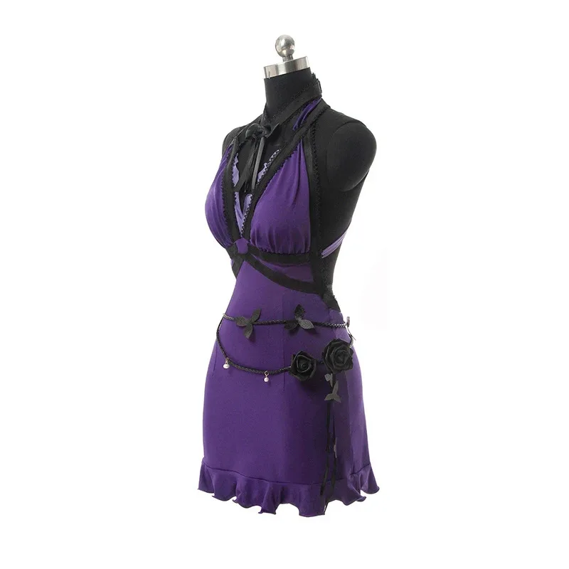 لعبة FF7 طبعة جديدة تيفا تأثيري حلي فستان المرأة تيفا لوكهارت فستان أزرق مثير زي حفلة ملابس الهالوين مخصص