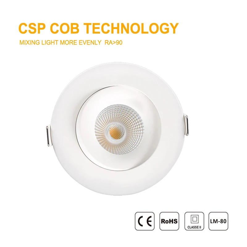 

7W CCT Ceiling Recessed Spotlight 220V 360° Adjustable Tri-color CCT Dimmable LED Downlight GSP COB Tech 90Ra Spot Lamp Hole D85