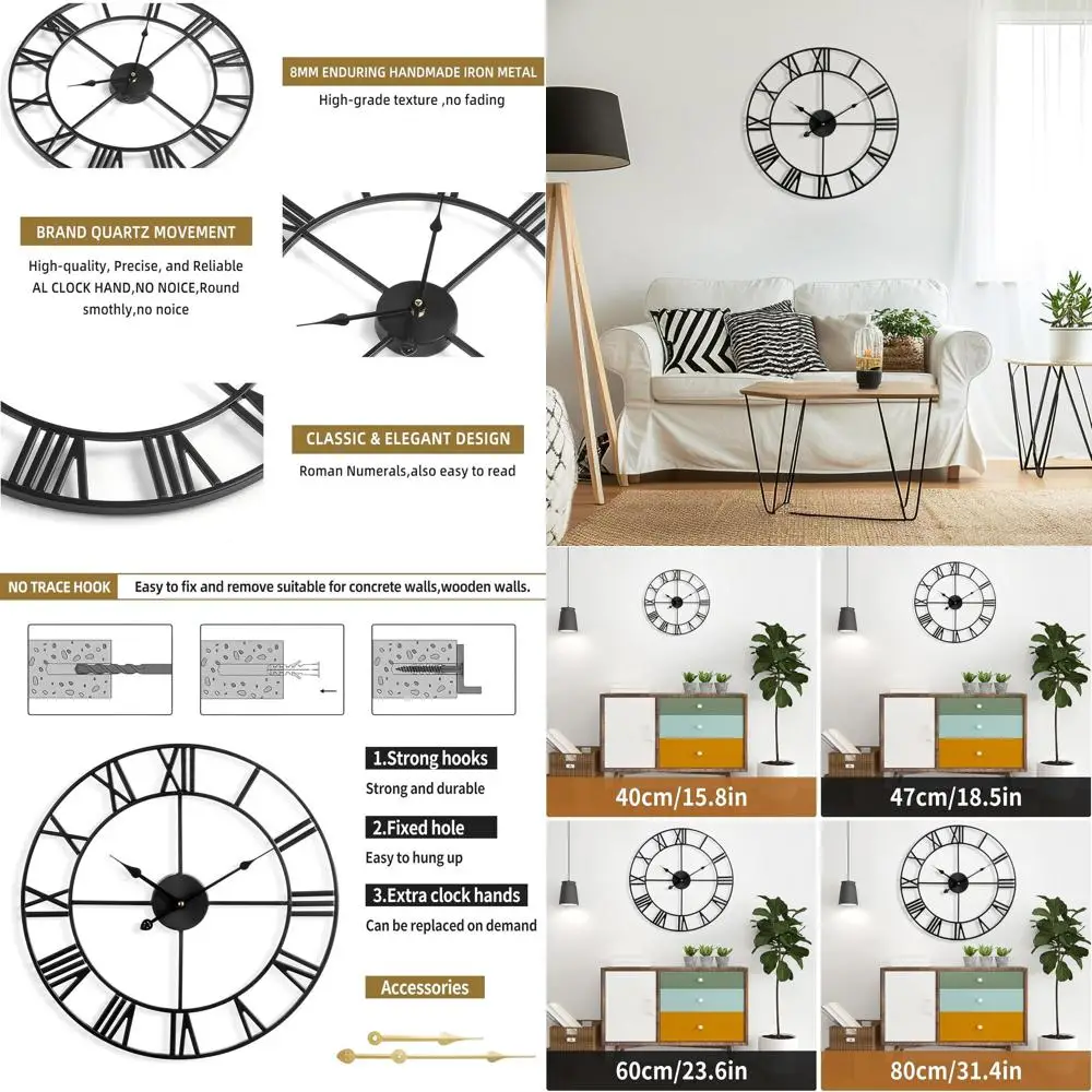 

Бесшумные винтажные металлические настенные часы 60 см, на батарейках, для декора гостиной, спальни или офиса