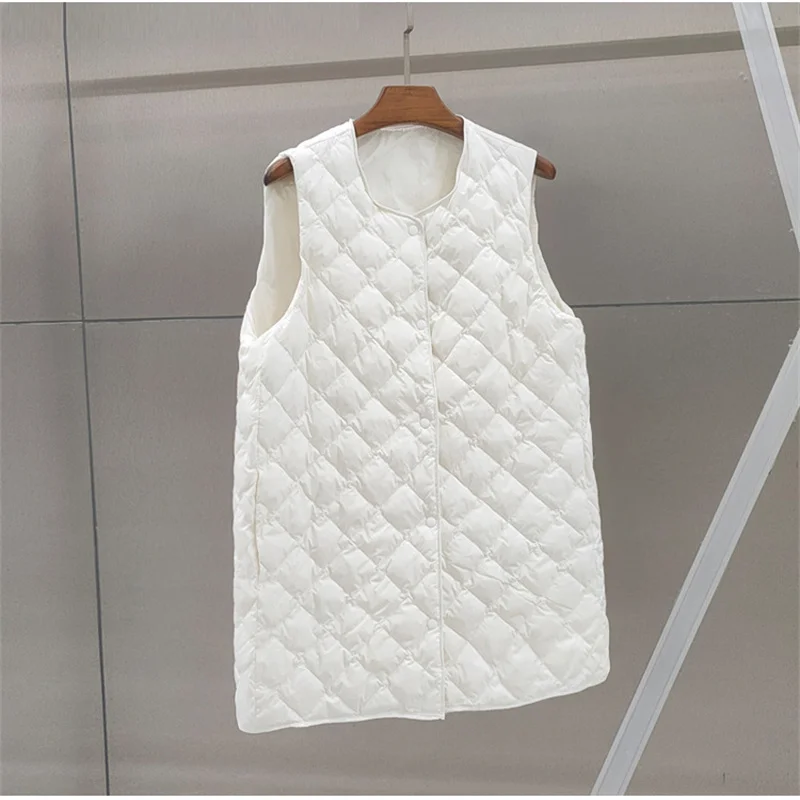 Giacca invernale in piumino d'anatra bianco sottile ultraleggero da donna Gilet in piumino con reticolo rombico Parka da donna senza maniche corto