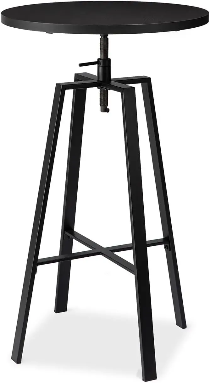 Meja Pub Bulat Tinggi Dapat Disesuaikan, Meja Bar H 37.00-42.00" dengan Bagian Atas Veneer Ek Hitam dan Alas Baja Hitam untuk Makan Bistro Caf