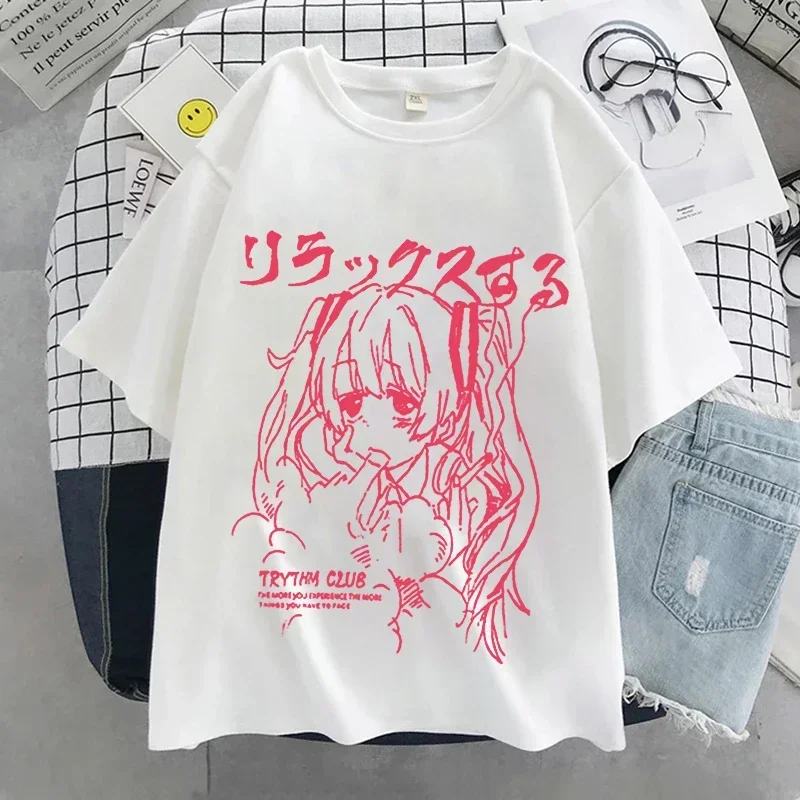 Harajuku Anime Print camiseta de manga curta feminina, top extragrande, roupas gráficas, kawaii, Y2K