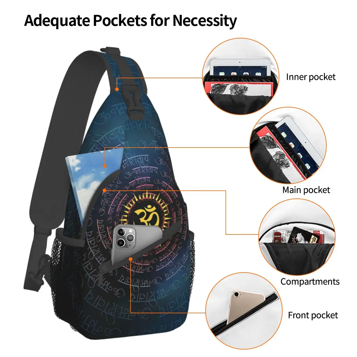 Om Namah Shivaya Crossbody Chest Bags Pockets Travel Pack Messenger Sports Teens Shoulder Bag Unisex