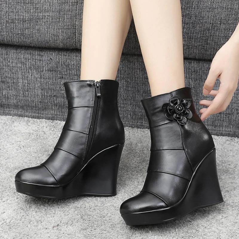 GKTINOO 2024 Genuine Leather Autumn Winter Boots Shoes Women Ankle Boots Female Wedges Boots Women Boot Platform Shoes