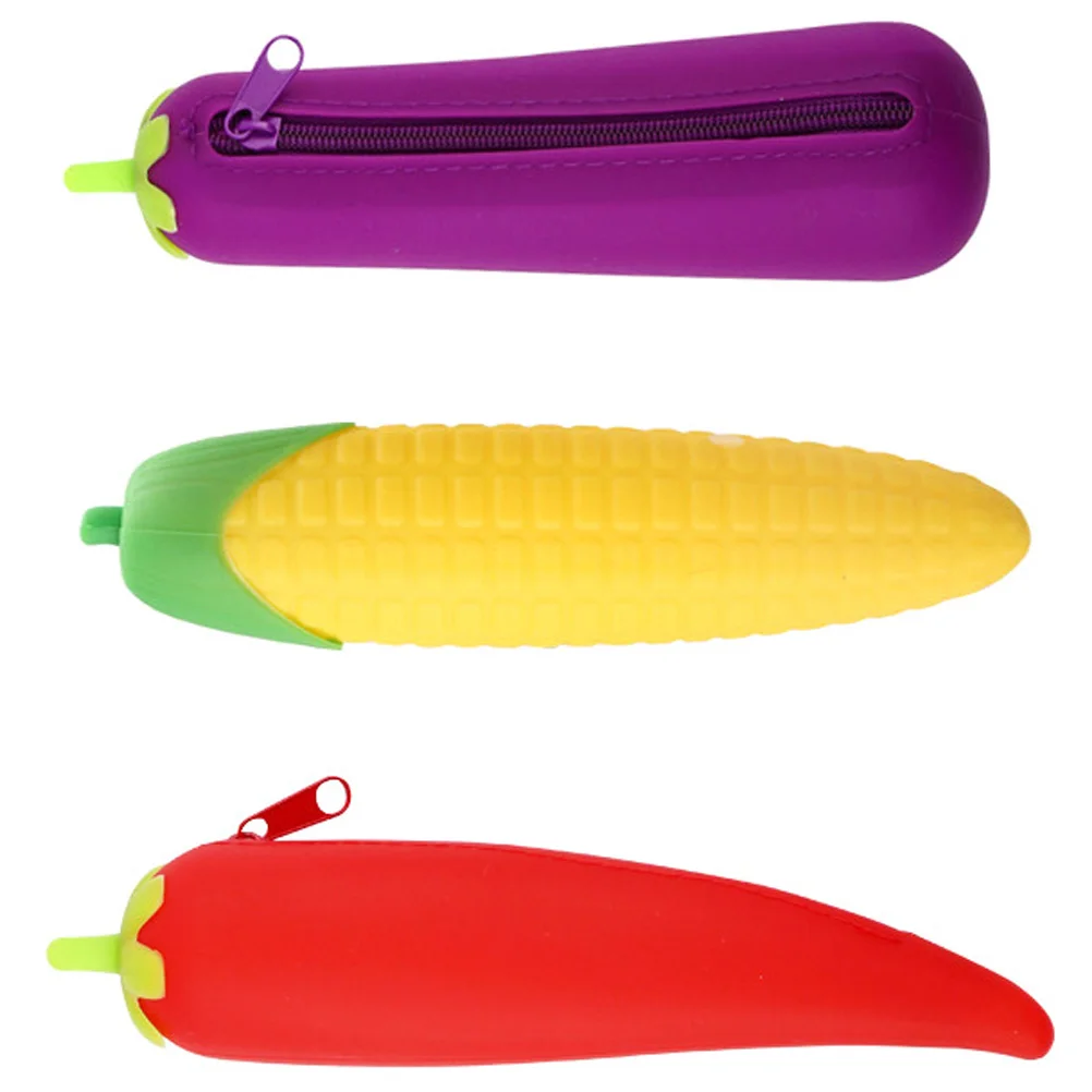 

3 Pcs Vegetable Pen Box Pencil Supply Adorable Bag Storage Supplies Zipper Holder Lovely Alloy Handheld Student