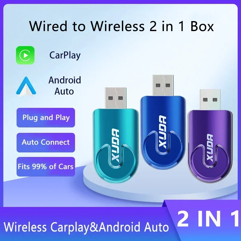 

Wireless Carplay&Android Auto Box 2in1 Wired to Wireless Dongle Automatic Connect Adapter Bluetooth 5.0 Plug&Play Mini AI Box