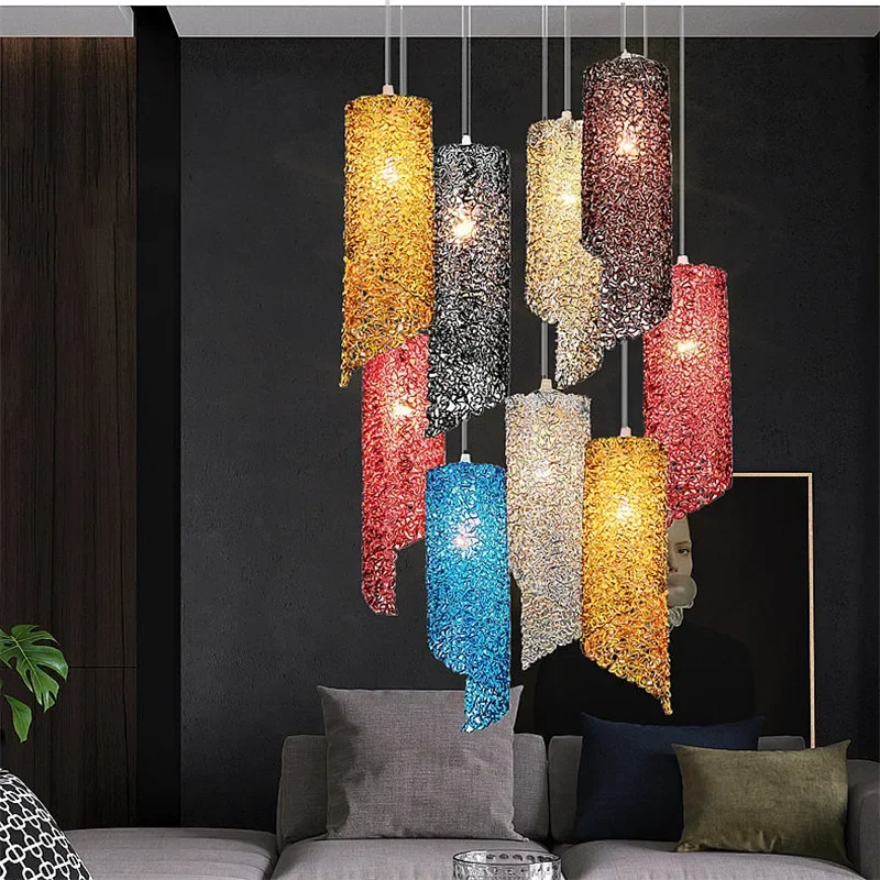 

Nordic Color Creative Lighting Iron Rattan Art Modern Home Chandelier Guest Restaurant LED Lighting Fixtures Shop Aluminum Wire