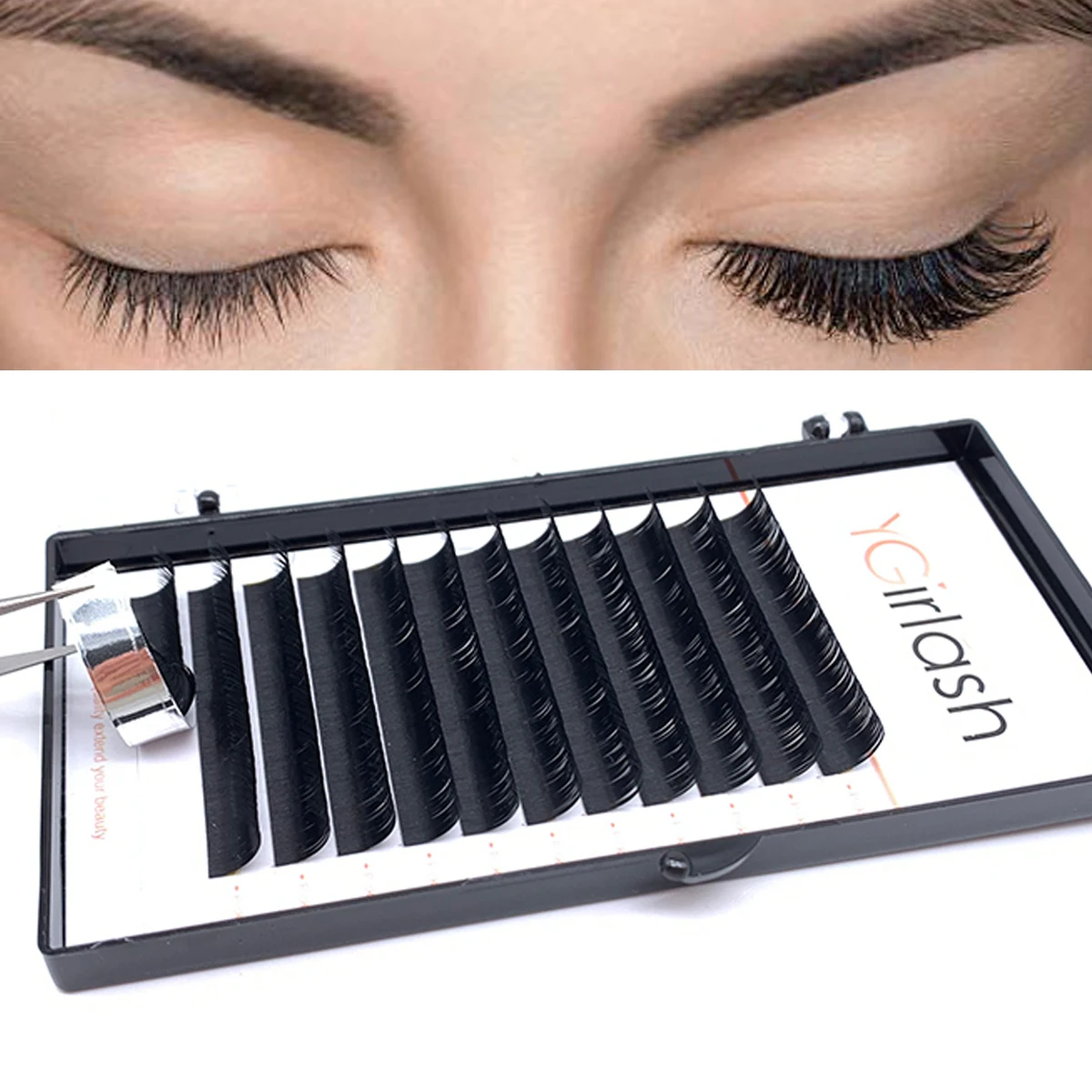 

YGirlash Custom Volume Individual Natural Black Eyelash Extension HandMade Russian False Mink Volume Lash Supplies