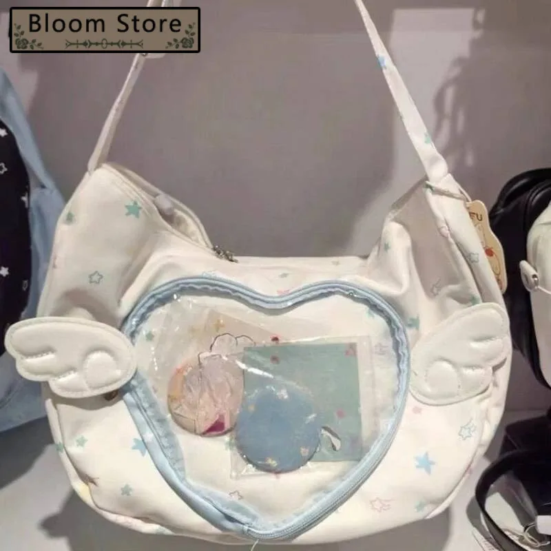 

Transparent Cute Star Print Ita Bags Sweet Y2k Aesthetic Fashion Kawaii Underarm Bag All Match Ins Wings Women Shoulder Handbags