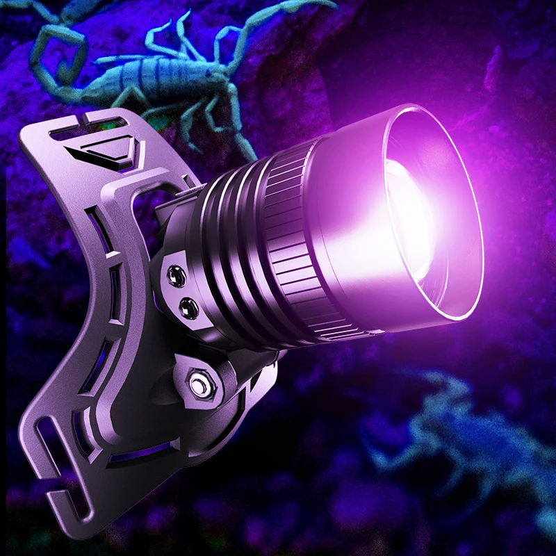 

30 Вт белый 395 нм УФ-фонарик для охоты, датчик движения, налобный фонарь для рыбалки, масштабируемый походный налобный фонарь Blacklight, 7 режимов