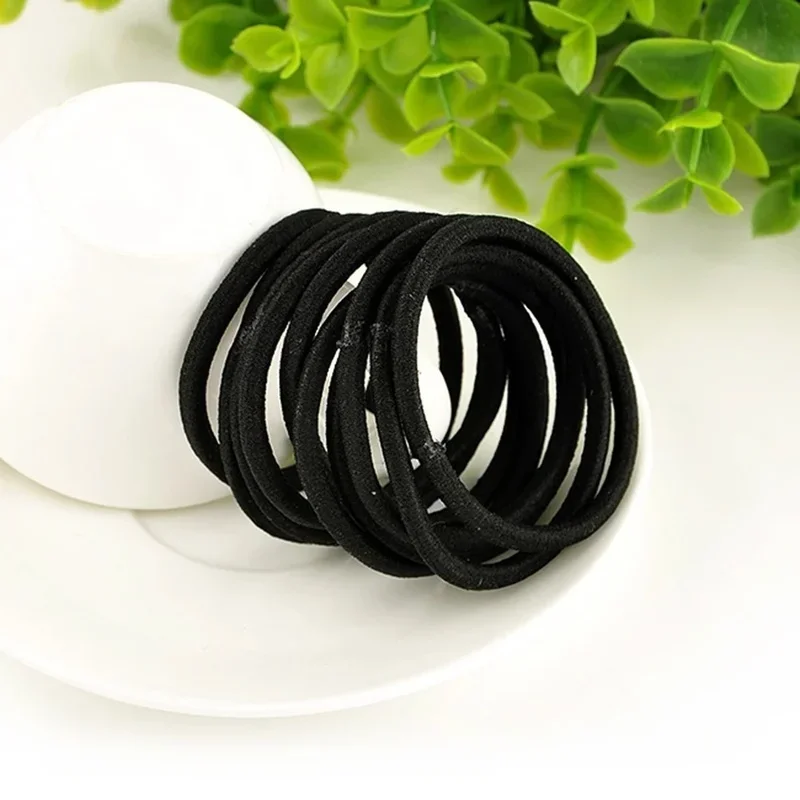 30/50/100 Viên Đen Dày Snag Giá Rẻ Vô Tận Tóc Thun Hairbands Đuôi Ngựa Dây Buộc Tóc Polyester Tốt Pon độ Đàn Hồi Đồng Màu