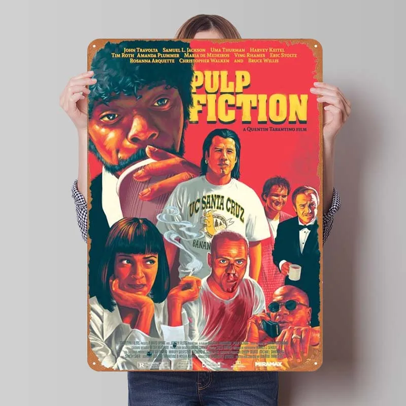 Pulp Fiction Classic Movie Metal Poster Man Cave Vintage Metal Sign Tinplate Sign for Wall Art Decoration Gaming Room Decoration