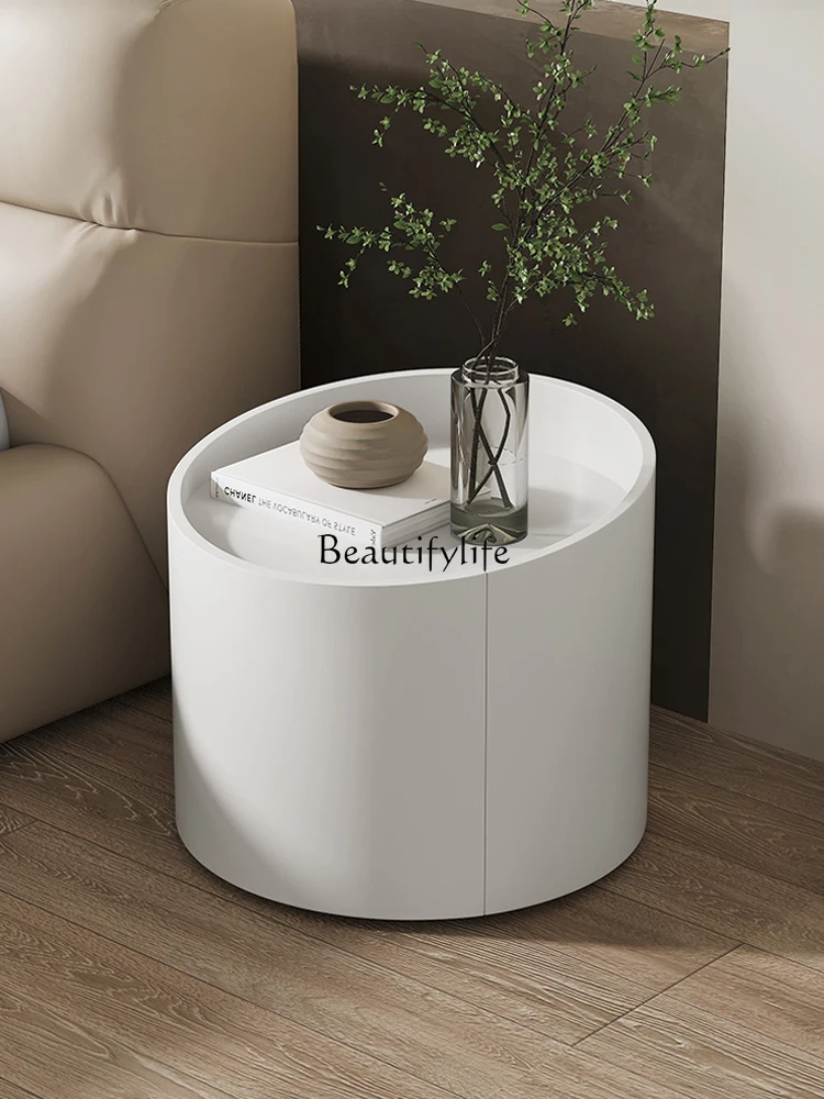 Italian Minimalist Paint Bedside Table Cream Misty Style Bedroom Furniture Bedside Cabinet