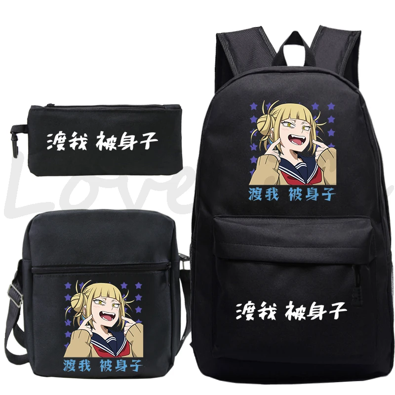 Anime My Hero Academia Himiko Toga plecaki 3 sztuk/zestaw chłopcy/dziewczęta Kawaii torby szkolne Cartoon Bookbag plecak Manga dla dzieci