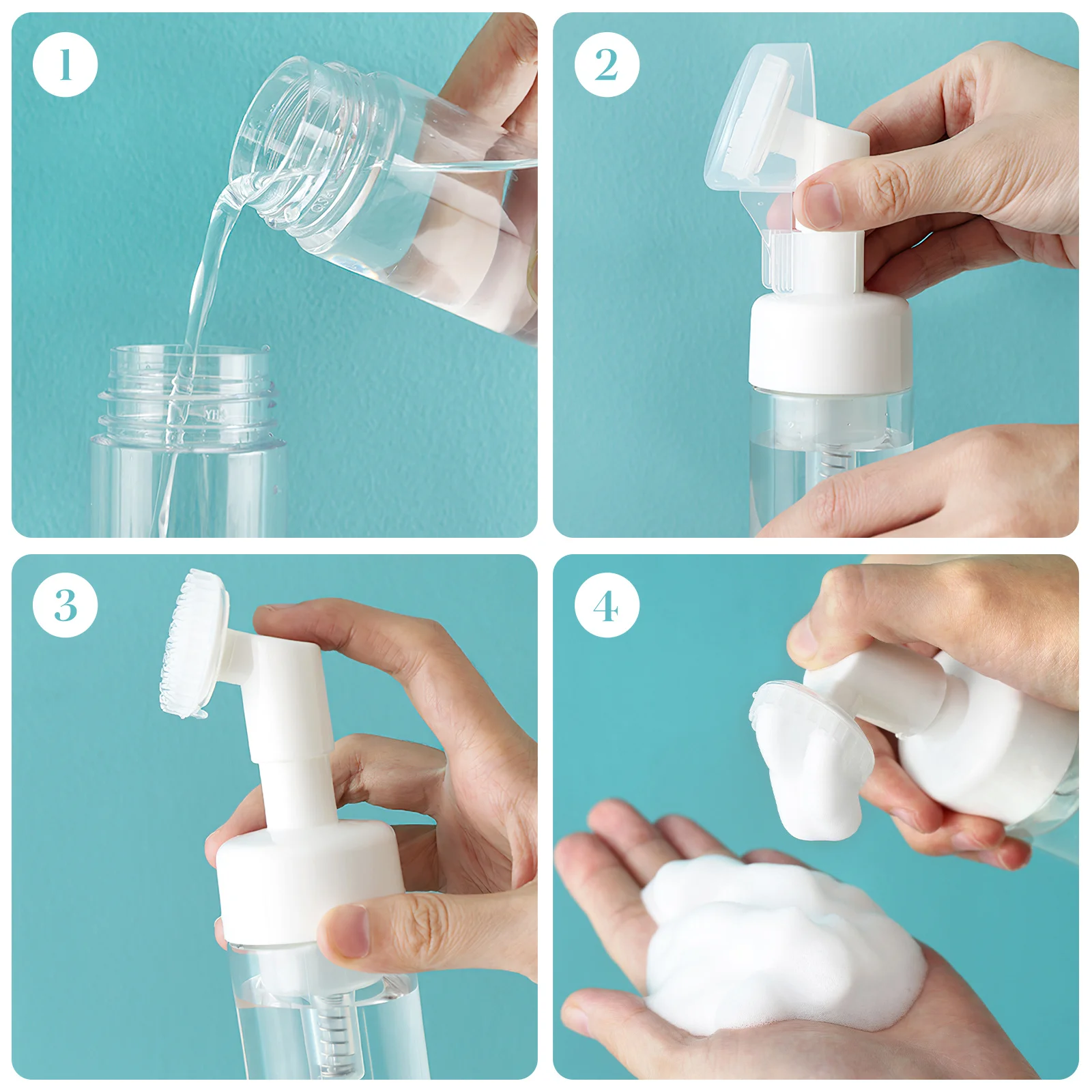 4pcs Transparent Foaming Bottles 60ml Mini Pump Travel Size Plastic Soap Bubble Empty Refillable Portable Skincare