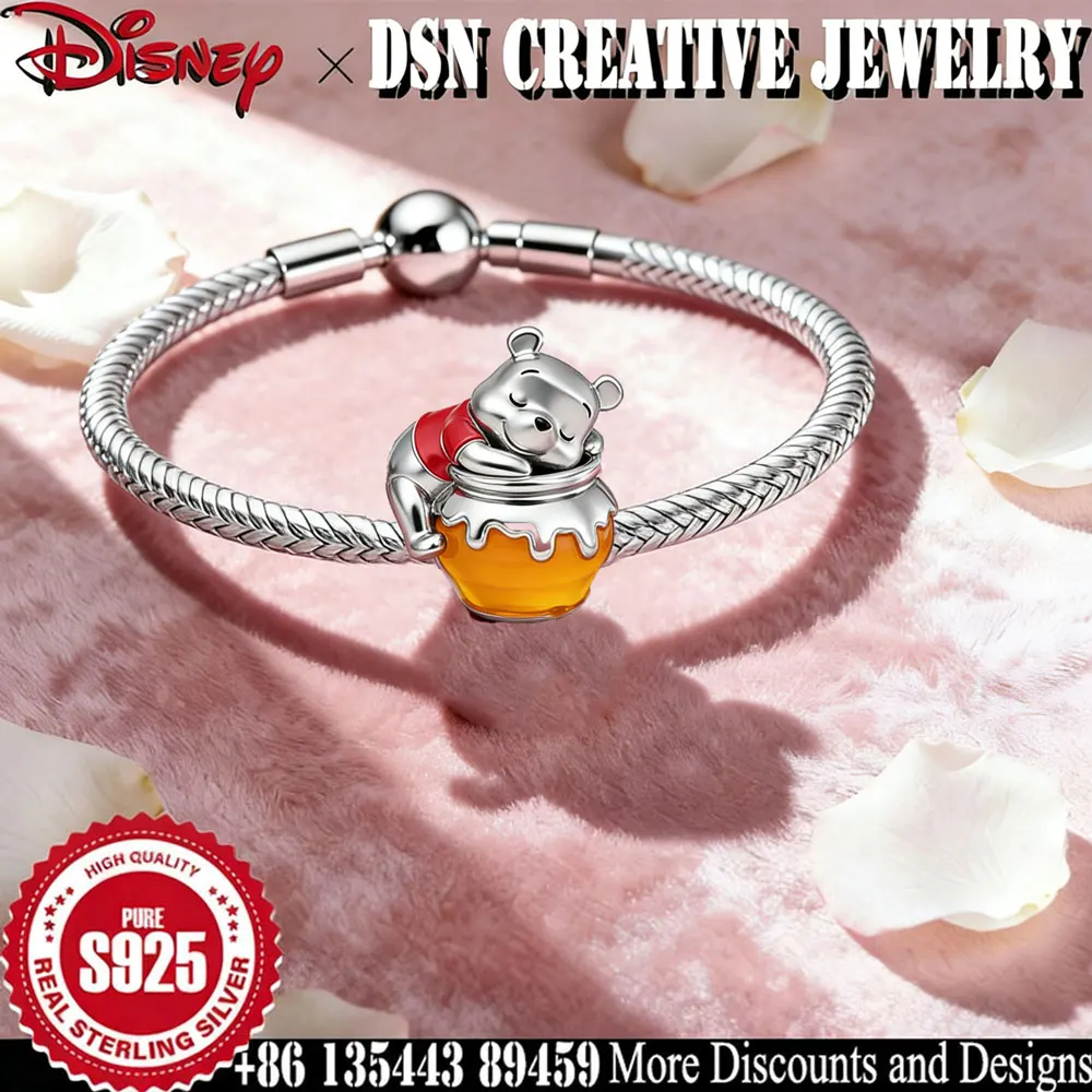 

DSN 925 Silver Charm Disney Winie the pooh Honey jar beads for Bracelet Child's Play cartoon cute Charm Jewelry Gift