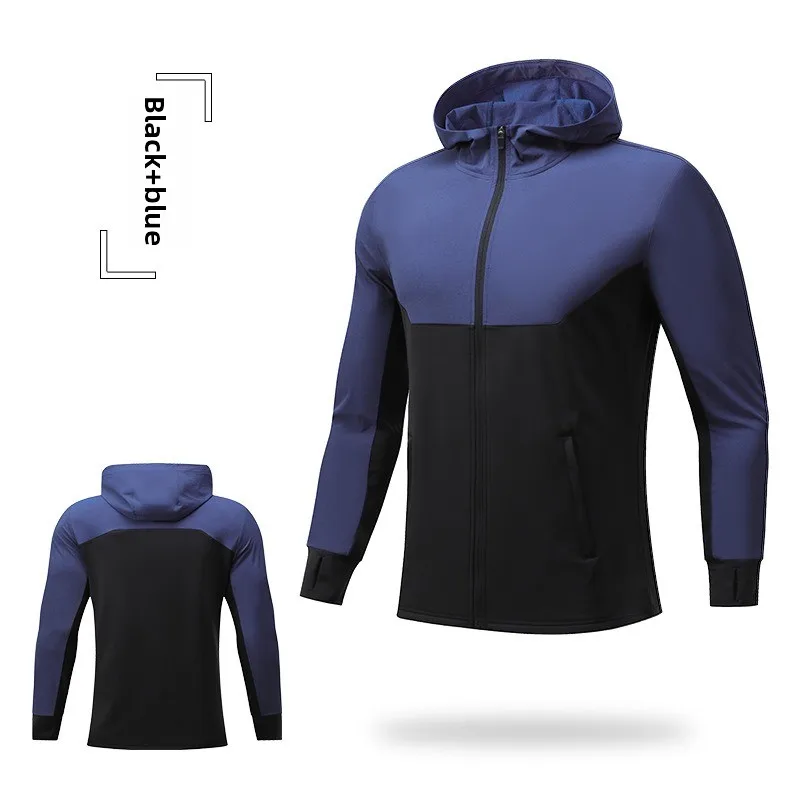 

Men's Hooded Sports and Fitness Suit with High Elasticity Zipper Long Sleeves and Velvet Splicing Windproof and Warm Riding Suit