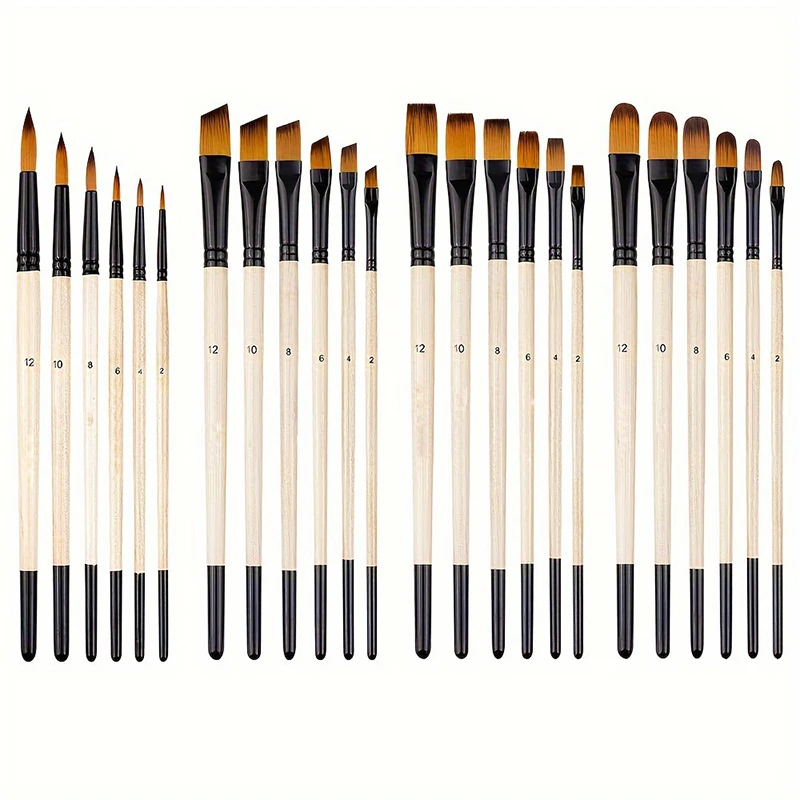 A Set of 6 Oil Brushes for Students Including Watercolor Brushes Pigment Brushes Nylon Bristle Wood Powder and Water Brushes