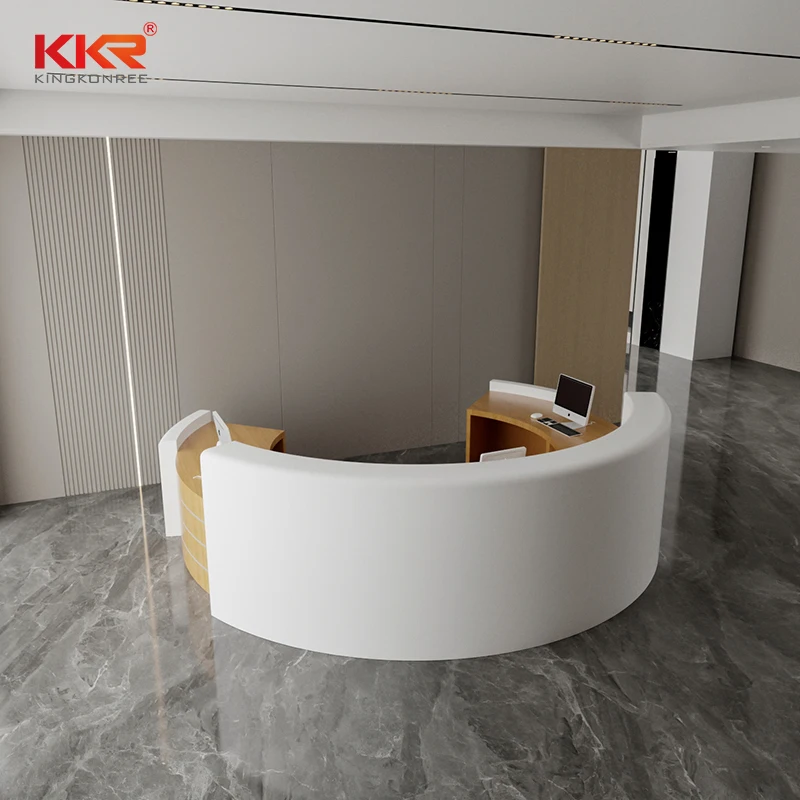 

Customized U L Round Shape Reception Desk Office Curve Front Desk with Led Light Black White Marble Modern Office Funiture Desk