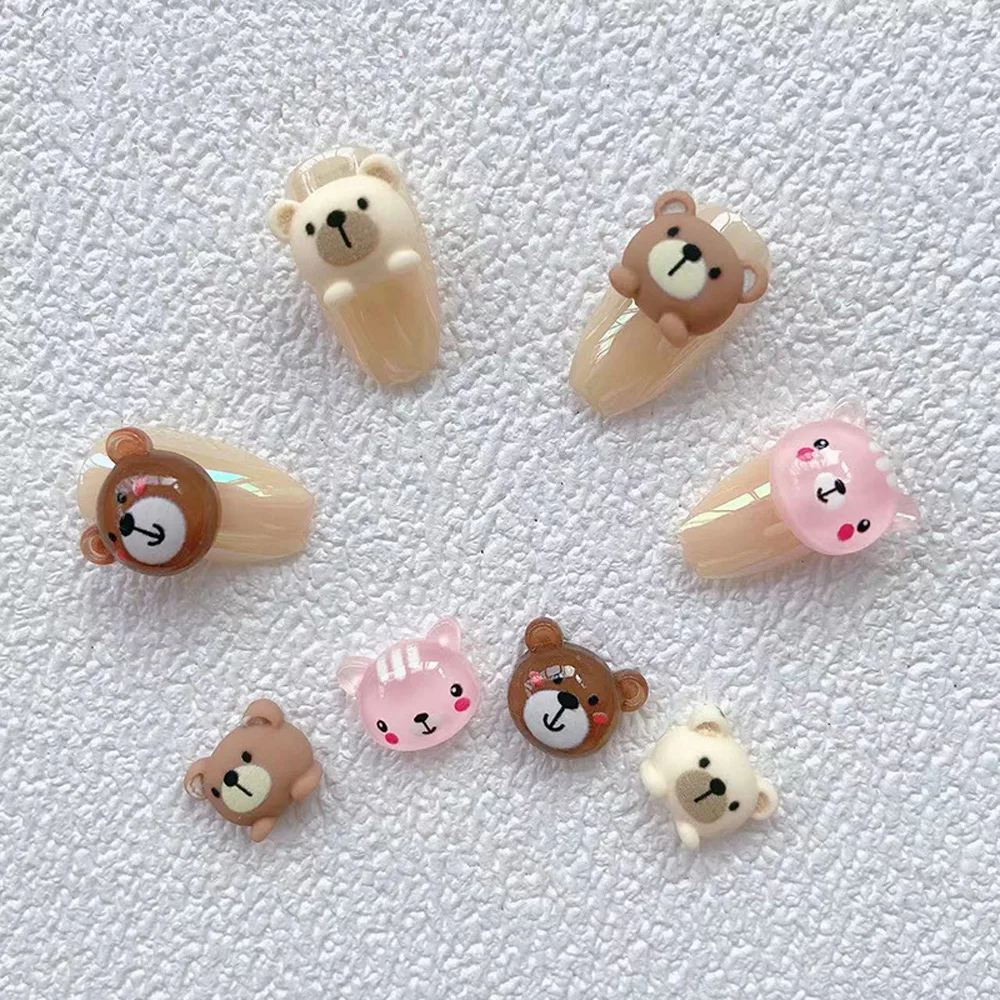 

10pcs/bag Cartoon Bears Nail Art Jewelry 3D Brown Frosting Transparent Bear Pattern Nail Decoration Kawaii Nail Art Accessories