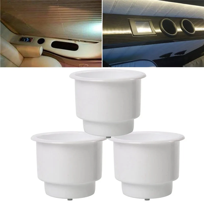 

6Pcs Recessed Drop In Plastic Cup Drink Can Holder With Drain For Boat Car Marine Rv Replacement Parts (White)
