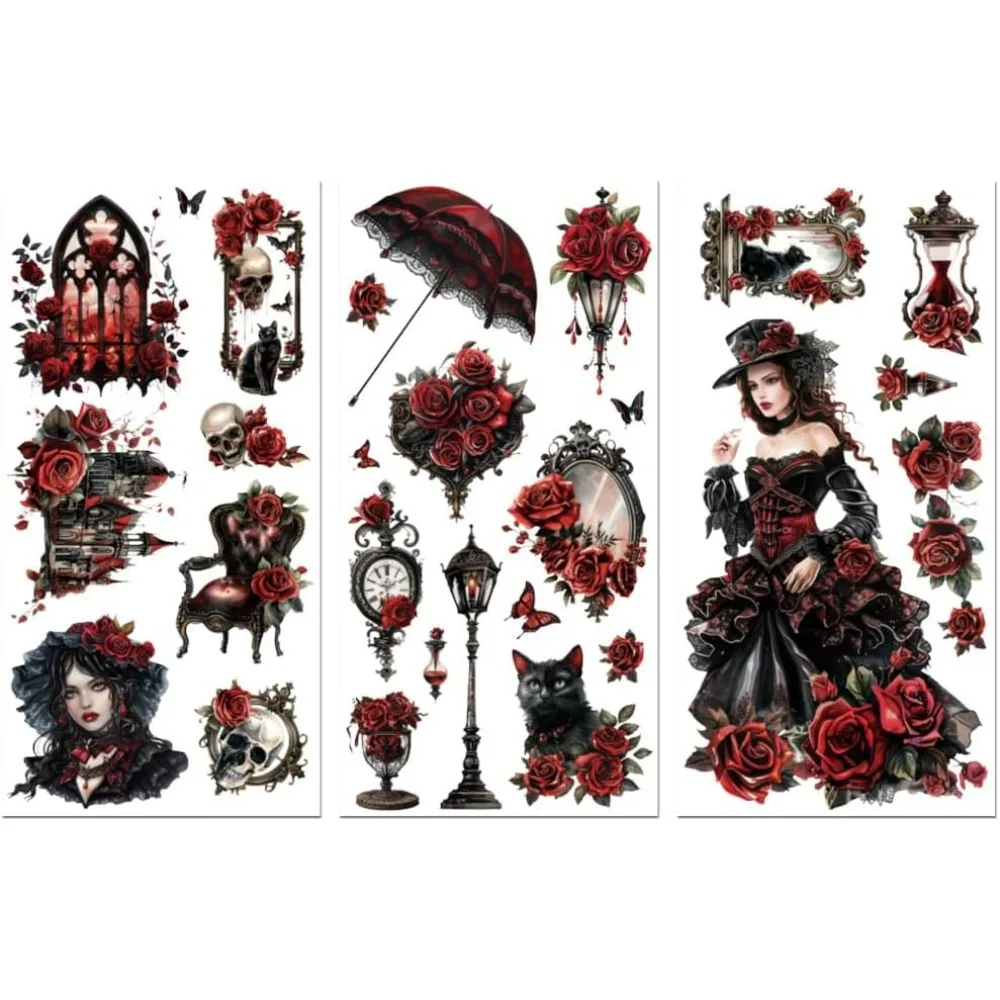 

Rub on Transfer Decals for Furniture Crafts Decor Gothic 6x12 3Pcs Waterproof UV DTF Transfer Decals Sticker for Dresser