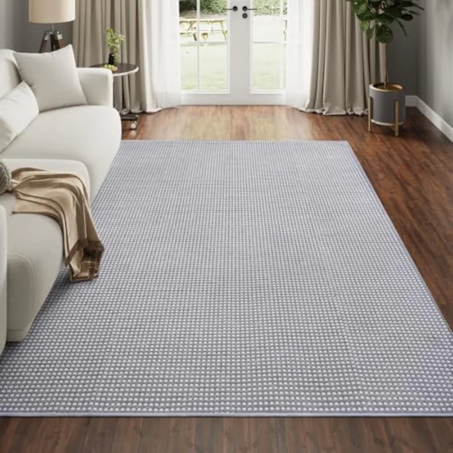 

Boho washable area rugs 5x7 ft for living room, office, bedroom, dining room; braided woven gray non-slip indoor floor carpets;