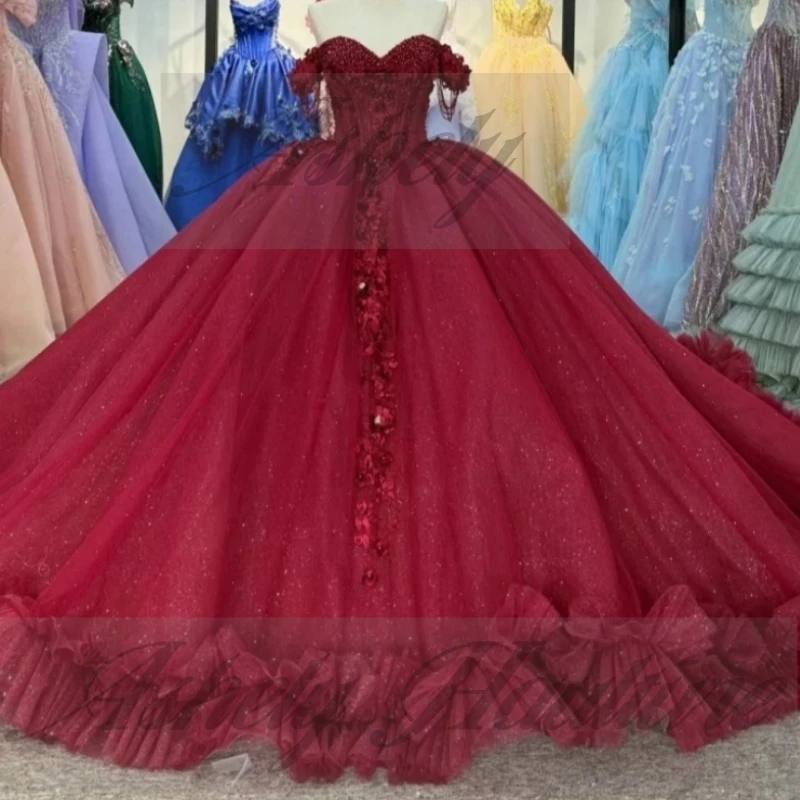 Alta qualidade vermelho feminino vestido de festa de casamento contas rendas até vestido de baile tule baile ocasião especial quinceanera 15 16 menina personalizado