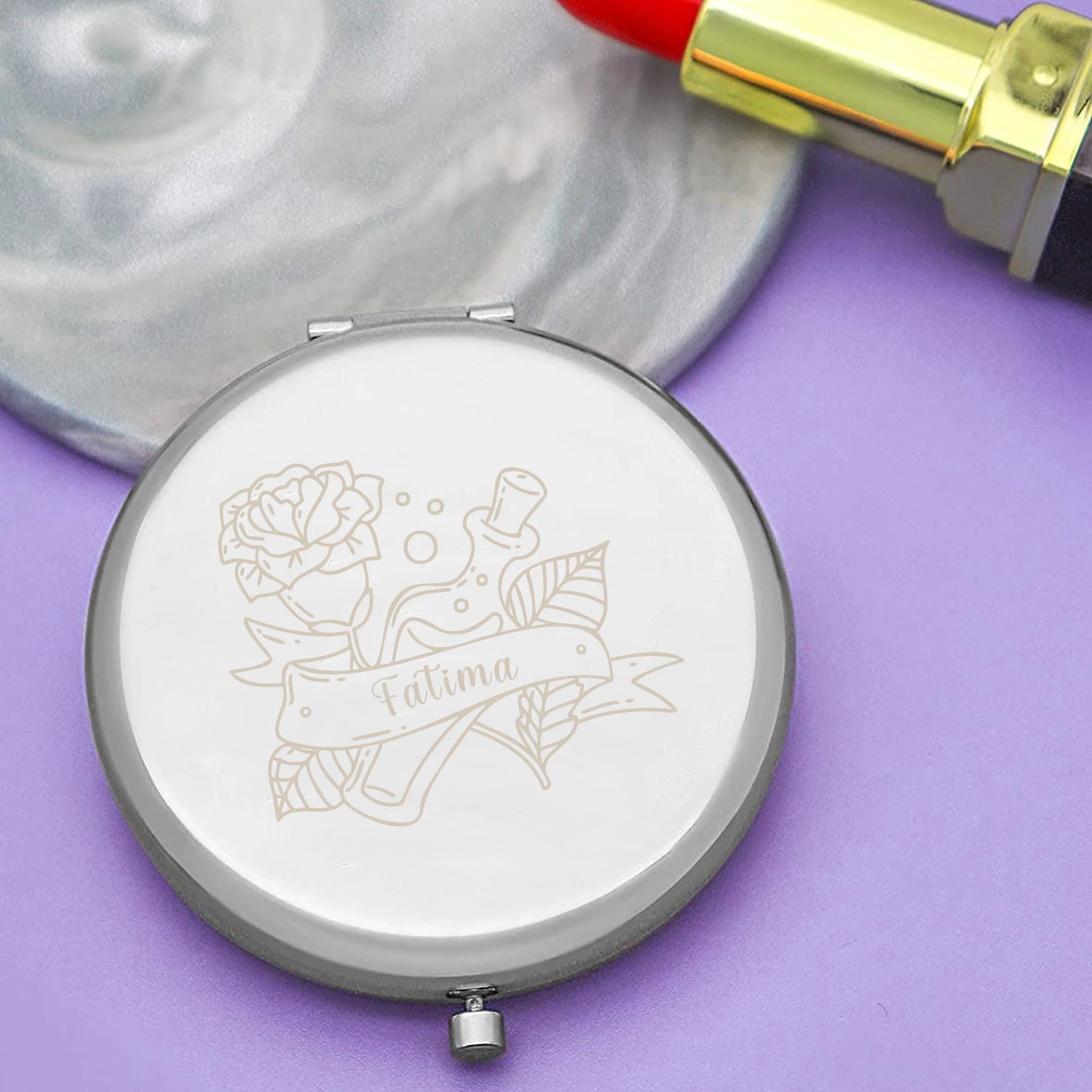 

1pc rose bottle creative Old Engraving Custom Name Makeup Mirror Metal Sliver Party Gift