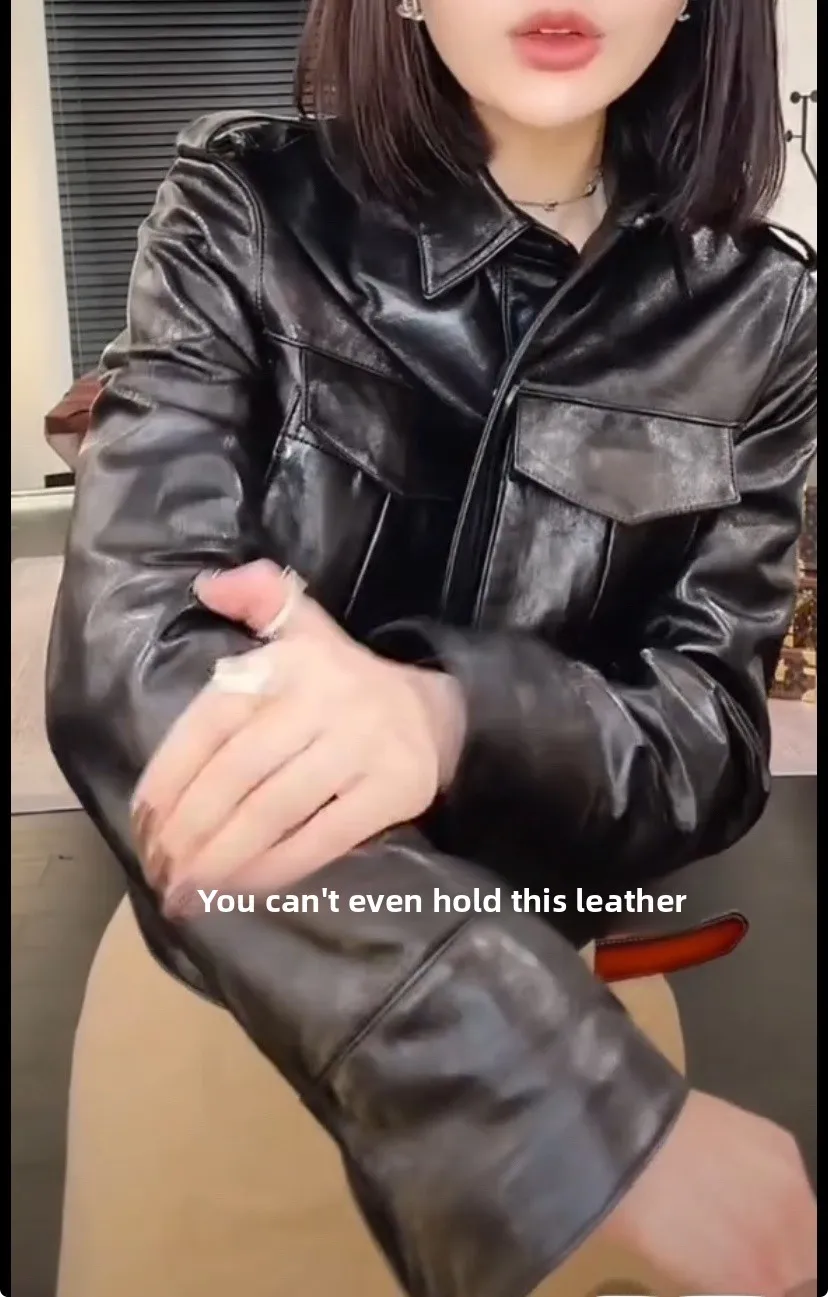 2025 Nieuwe vrouwen ort Lederen Jaet Rits Motorfiets Olie Wax eapenvacht Jas Echt Leer Faionable Pendelen Sle