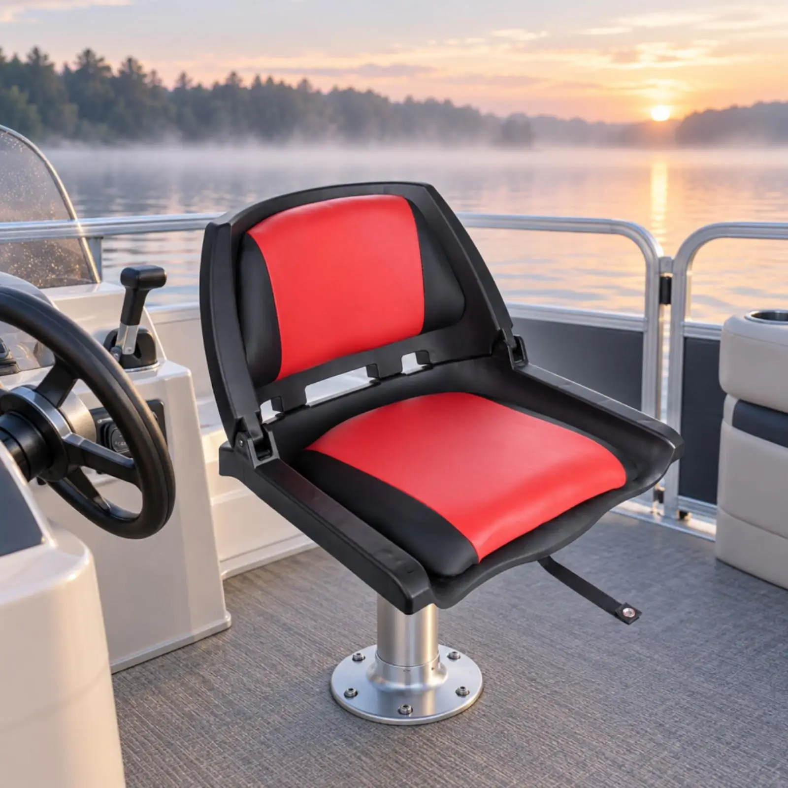 Easy Install Fold Down Boat for seat Leather Sponge Padded Red Black for Saltwater Fishing Vessels