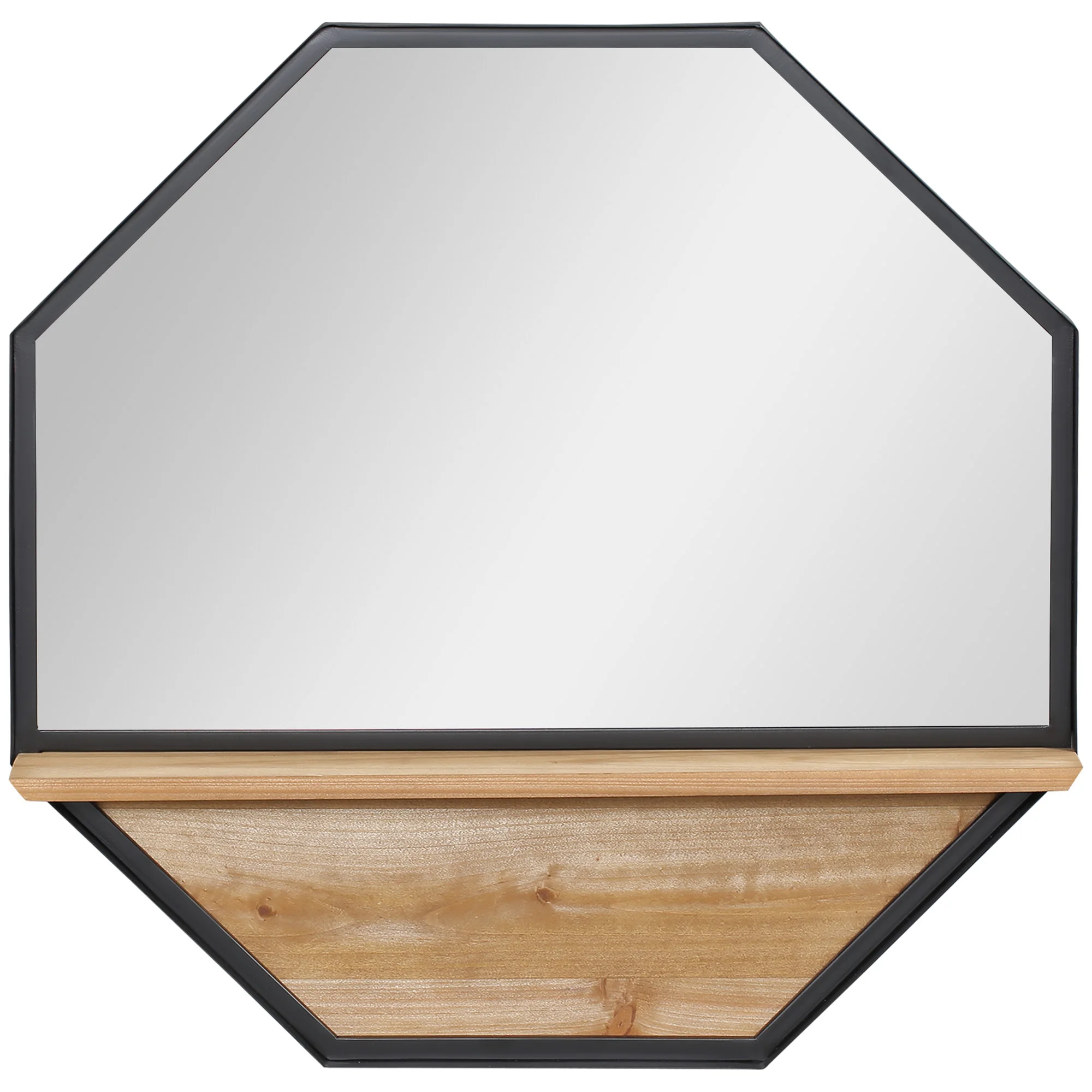 HOMCOM Wall decorative mirror 61x61 cm Octagon mirror with storage shelf for living room bedroom black entrance