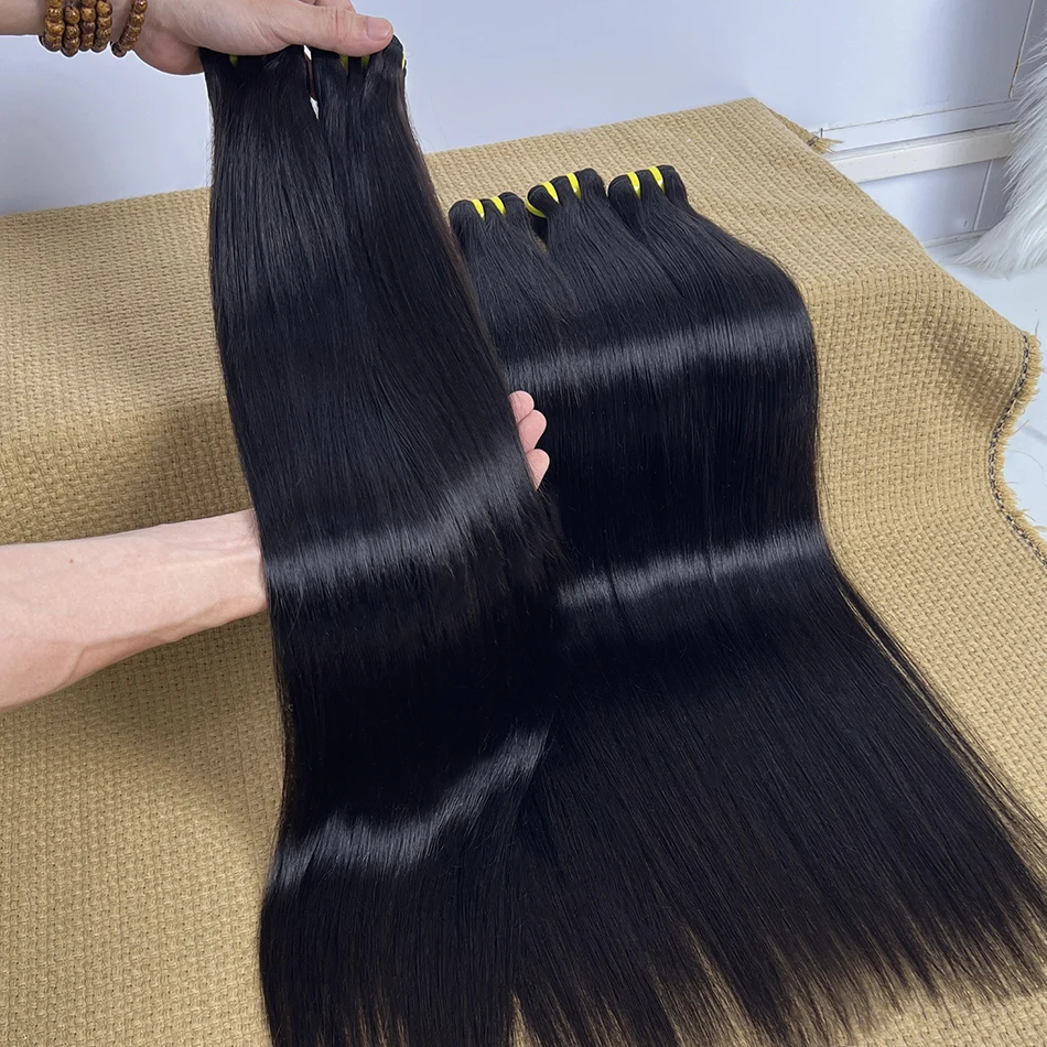 

100% Straight Human Hair Bundles Unprocessed Raw Virgin Double Weft #1B Natural Black Color Vietnamese Hair Weave Extensions