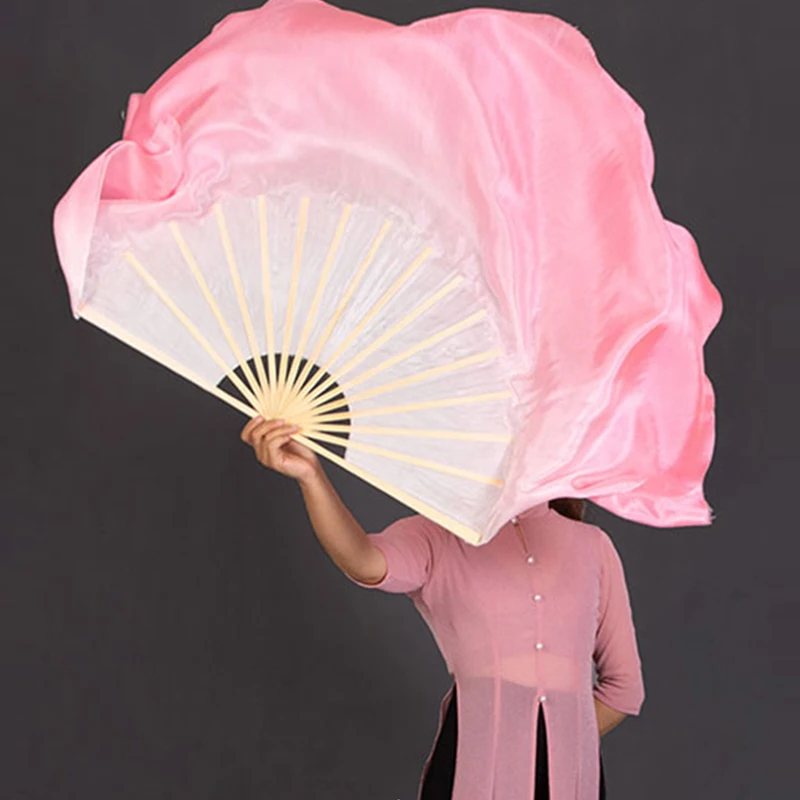 Chinese Classical Dance Fan Silk Gradient Double-Sided Pink Big Folding Fan Dance Performance Practice Fan 10cm-50cm Extended