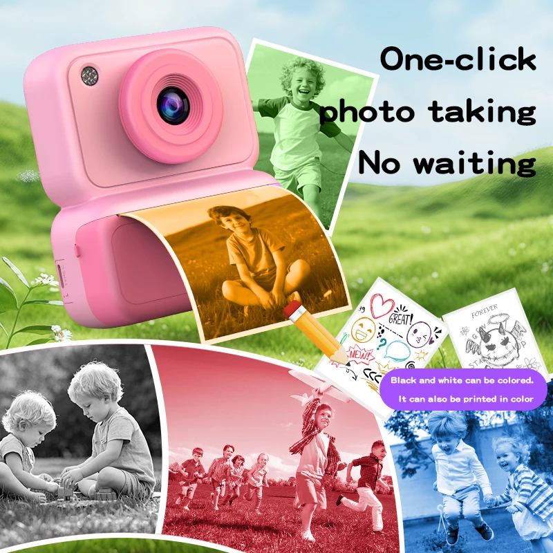 Children's Instant Camera, High-Definition Video Recording, Printable Toy Camera, One-Touch Photo Taking, Instant Photo Printing