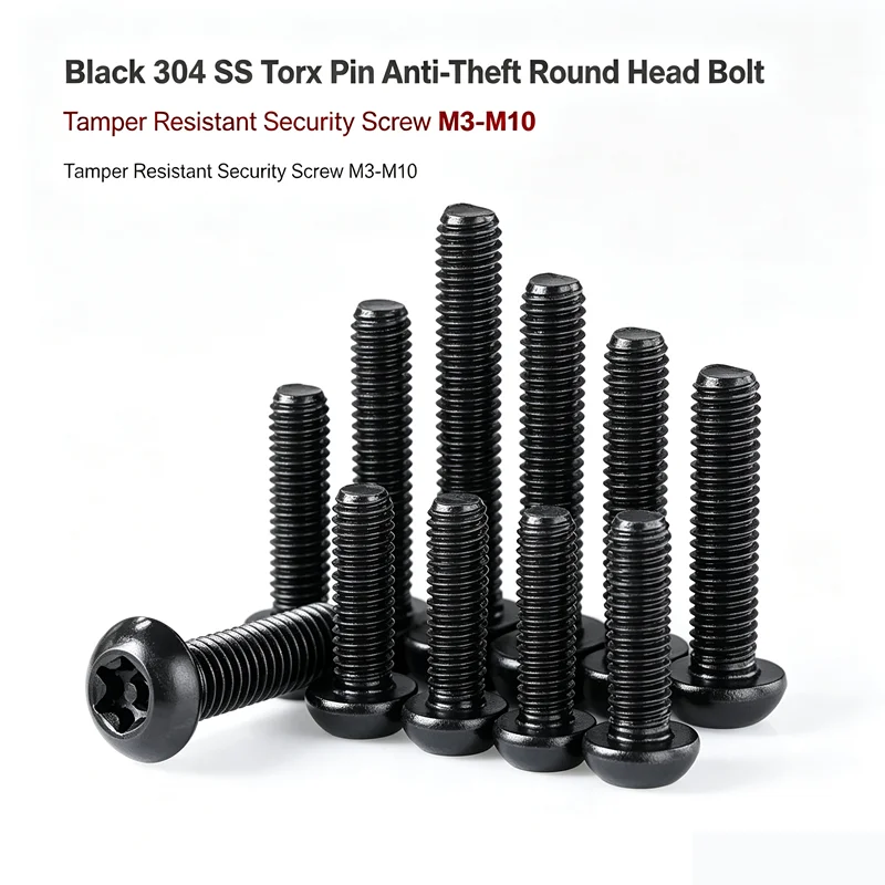 Black 304 SS Torx Pin Anti-Theft Round Head Bolt Tamper Resistant Security Screw M3 M4 M5 M6 M8 M10