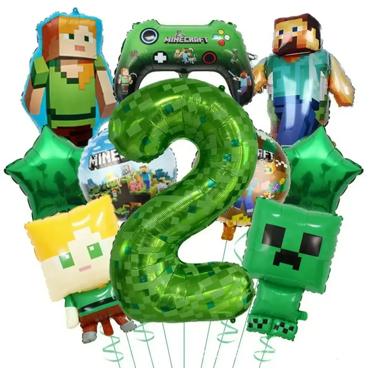 Popular New Green Digital 1-9 Pixel Laborer Afraid of Steve Style Aluminum Film Balloon Minecrafts Game Birthday Decoration Gift