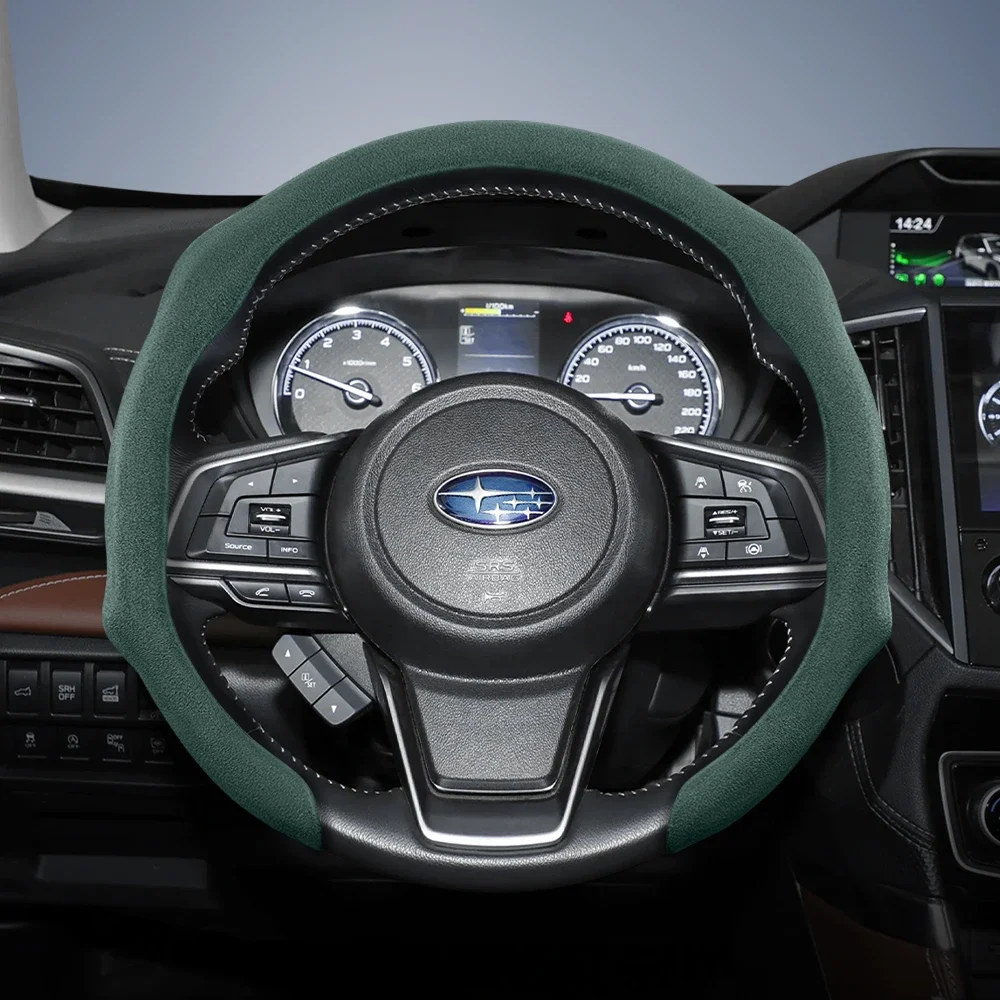 Suitable for Subaru Premium Suede Snap-On Steering Wheel Cover, Non-Slip and Durable, Round and D-Shaped Steering Wheel